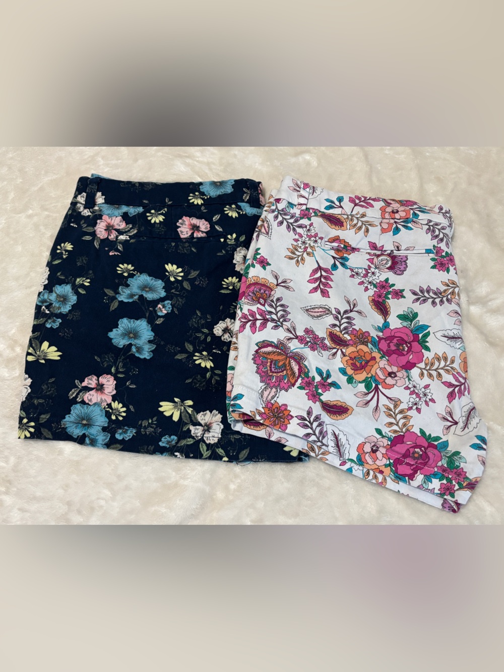 a.n.a Floral Bermuda Shorts Duo — Navy & White with Multicolor Blooms